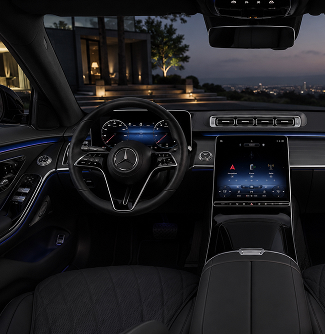 Mercedes-Benz S-Class dashboard and front passenger cabin view
