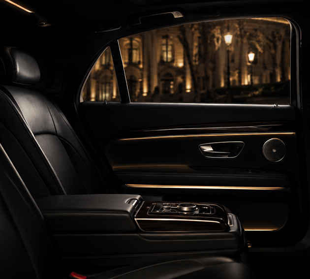 Executive passenger enjoying luxury limousine ride