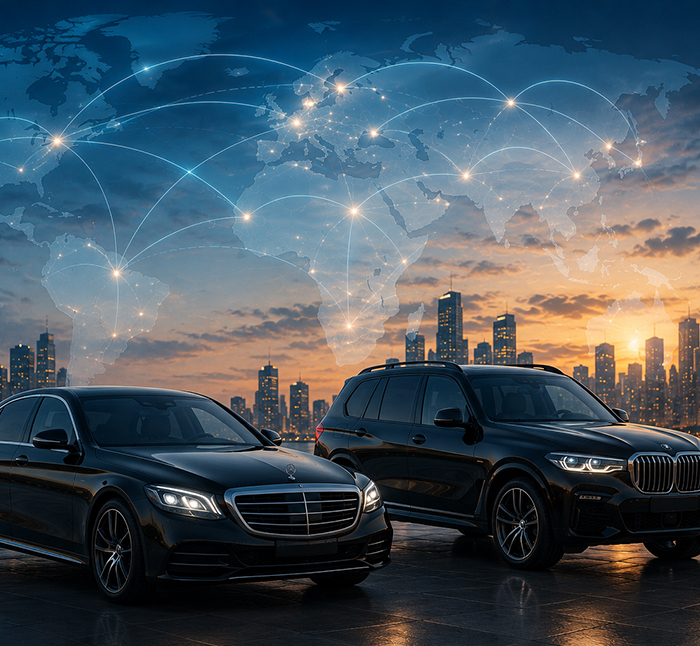 Elite local operators standing in front of luxury sedans
