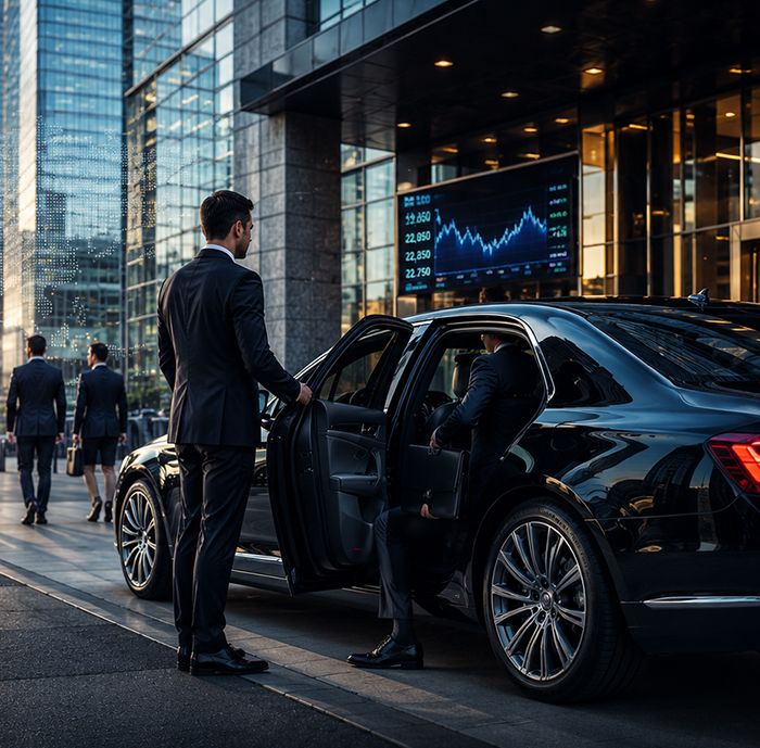 Investor relations boarding luxury car