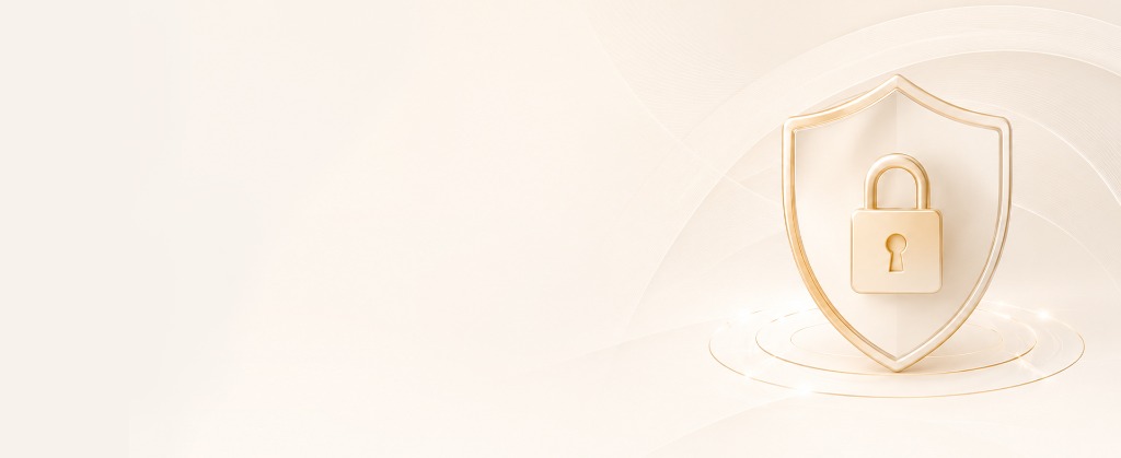 Golden padlock and circular shield illustrating security and data protection