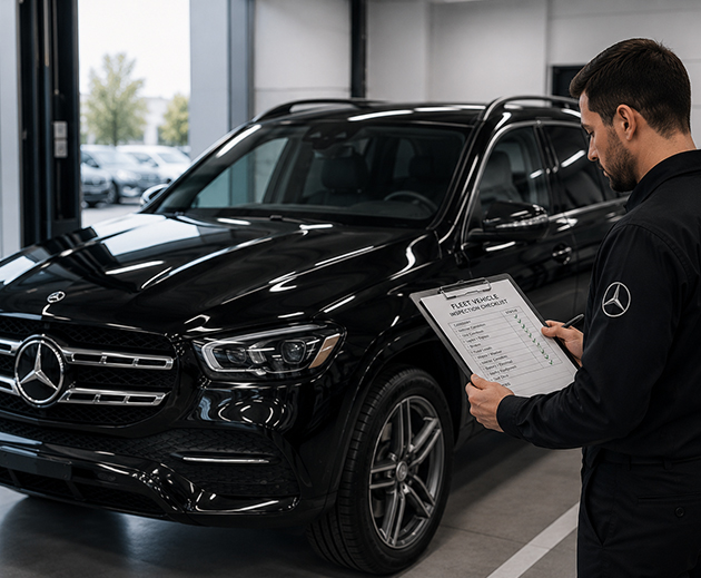 Black luxury SUV being audited in a clean facility